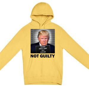 Funny Not Guilty Donald Trump Mug Shot Premium Pullover Hoodie