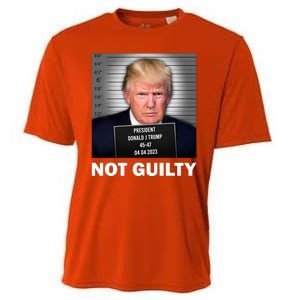 Funny Not Guilty Donald Trump Mug Shot Cooling Performance Crew T-Shirt