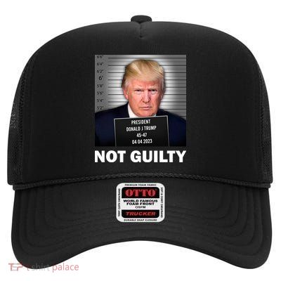 Funny Not Guilty Donald Trump Mug Shot High Crown Mesh Back Trucker Hat