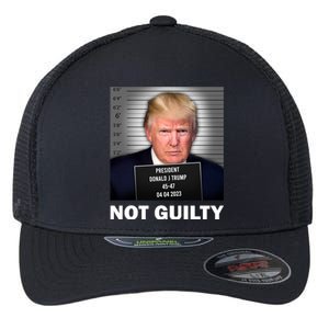 Funny Not Guilty Donald Trump Mug Shot Flexfit Unipanel Trucker Cap