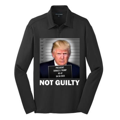 Funny Not Guilty Donald Trump Mug Shot Silk Touch Performance Long Sleeve Polo