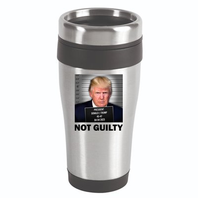Funny Not Guilty Donald Trump Mug Shot 16oz Travel Tumbler