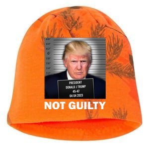 Funny Not Guilty Donald Trump Mug Shot Kati - Camo Knit Beanie