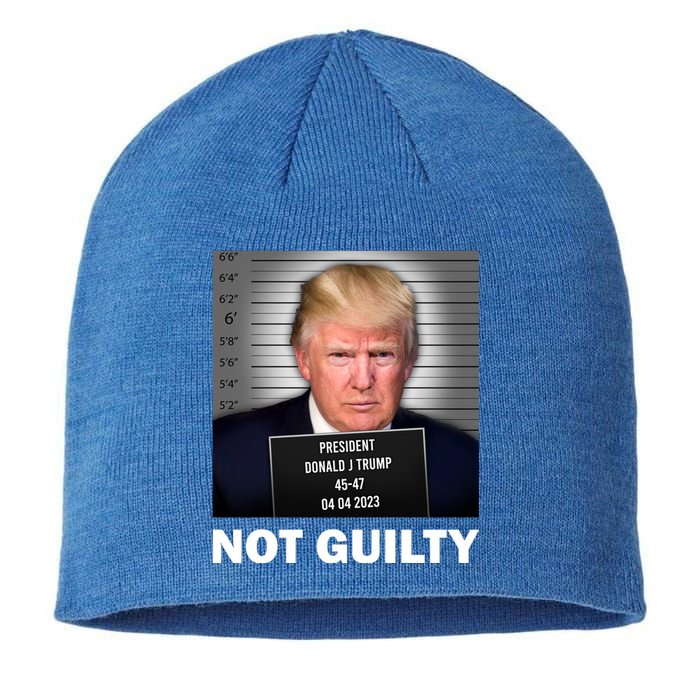 Funny Not Guilty Donald Trump Mug Shot Sustainable Beanie