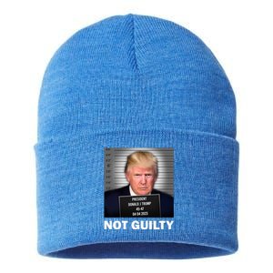 Funny Not Guilty Donald Trump Mug Shot Sustainable Knit Beanie