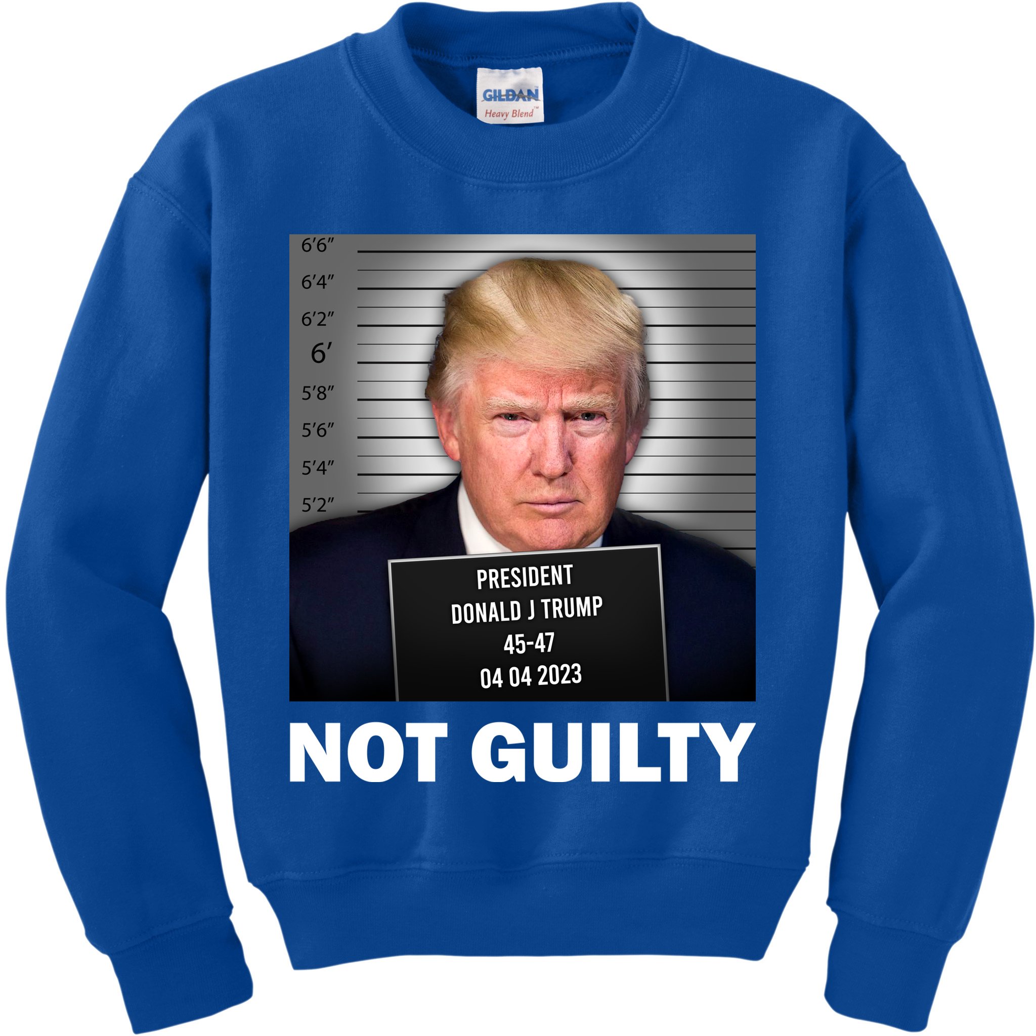 Funny Not Guilty Donald Trump Mug Shot Kids Sweatshirt