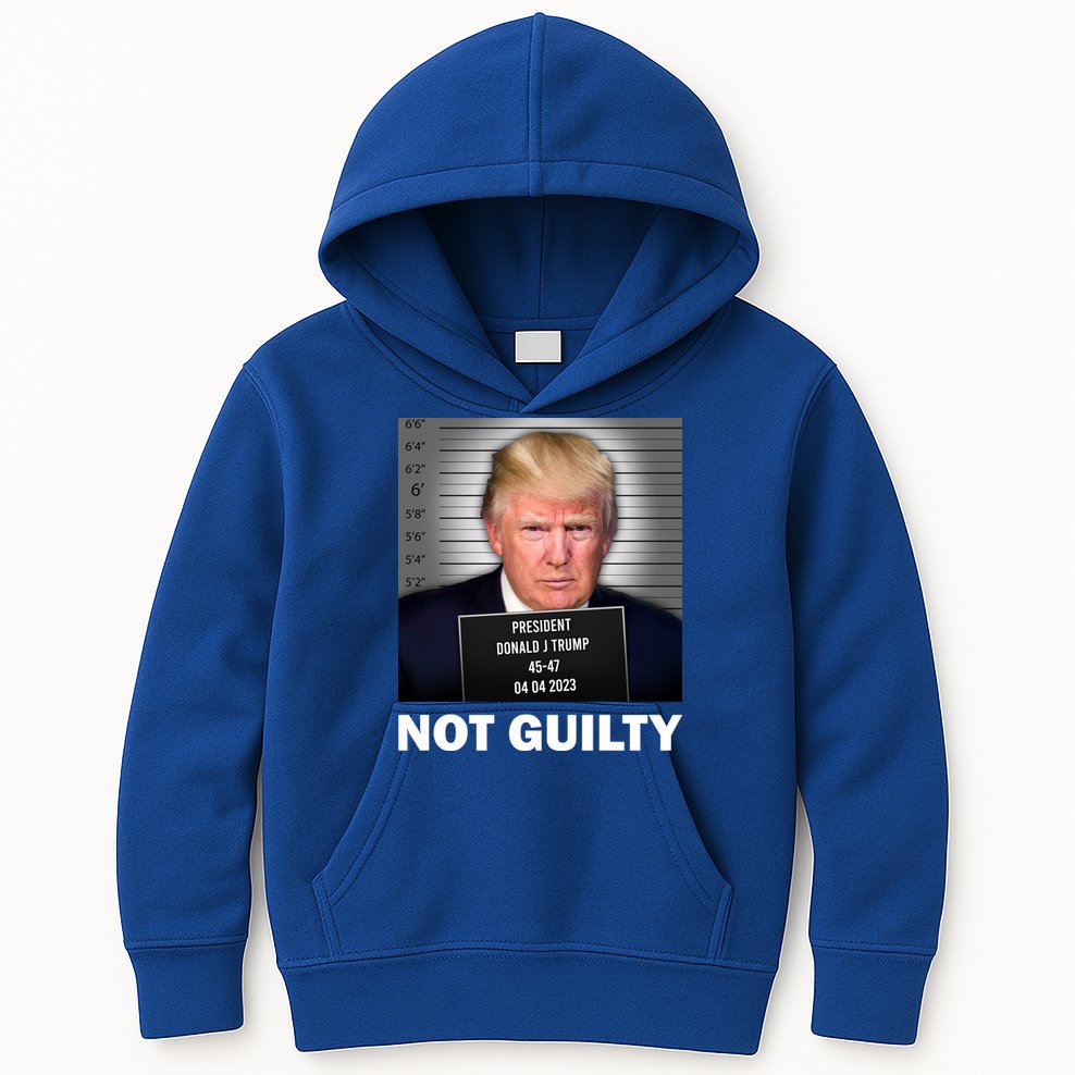Funny Not Guilty Donald Trump Mug Shot Kids Hoodie