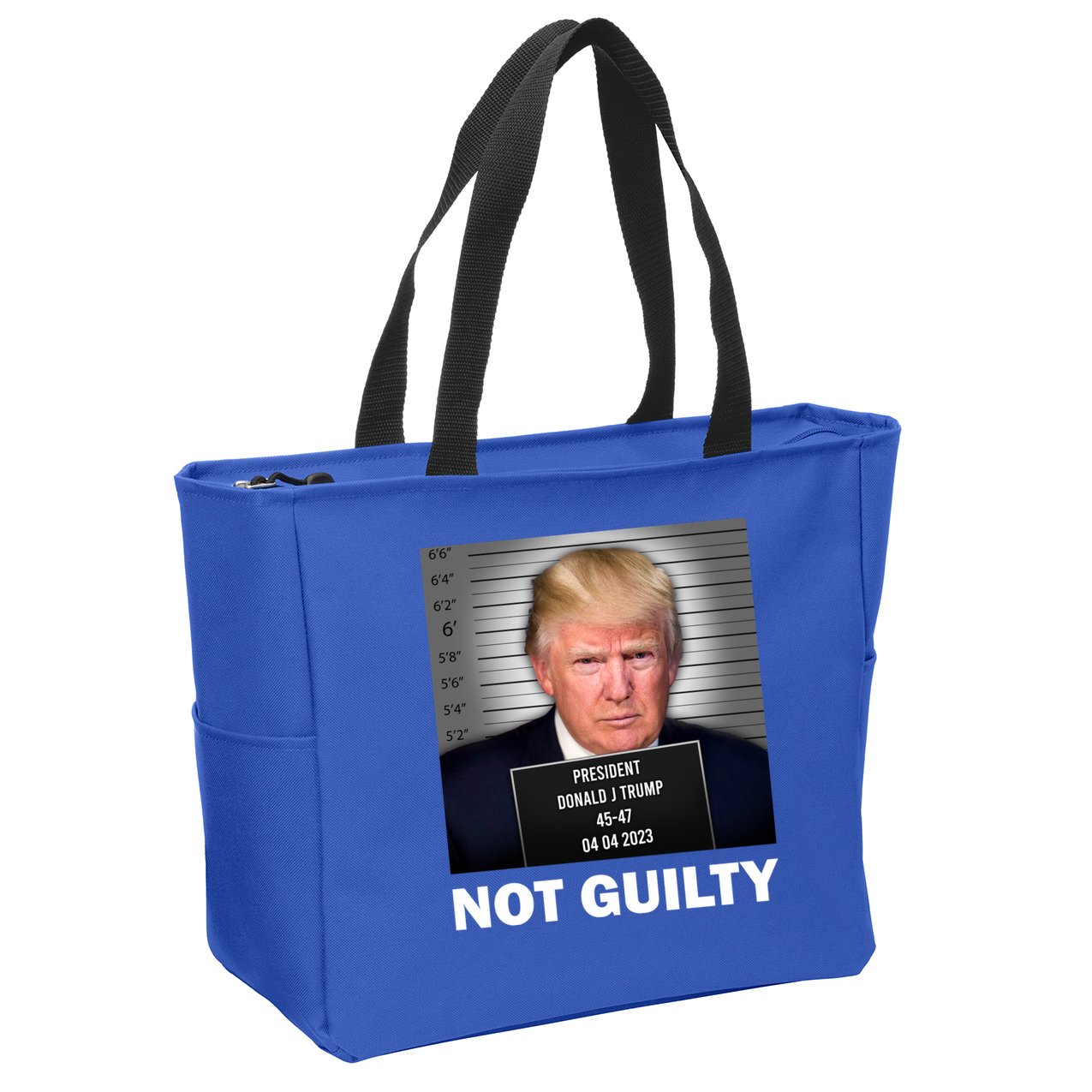 Funny Not Guilty Donald Trump Mug Shot Zip Tote Bag