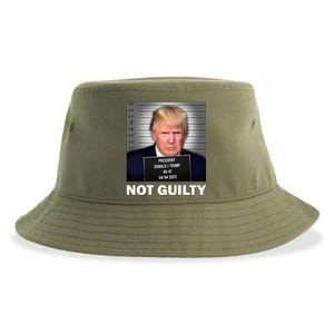 Funny Not Guilty Donald Trump Mug Shot Sustainable Bucket Hat