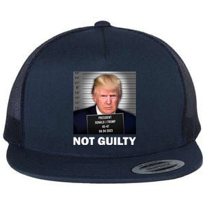 Funny Not Guilty Donald Trump Mug Shot Flat Bill Trucker Hat