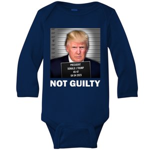 Funny Not Guilty Donald Trump Mug Shot Baby Long Sleeve Bodysuit