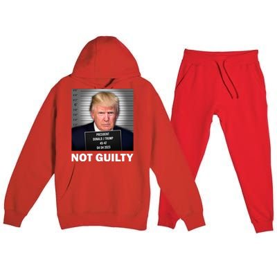 Funny Not Guilty Donald Trump Mug Shot Premium Hooded Sweatsuit Set