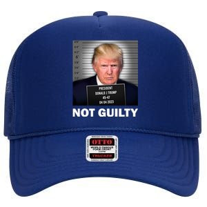 Funny Not Guilty Donald Trump Mug Shot High Crown Mesh Back Trucker Hat