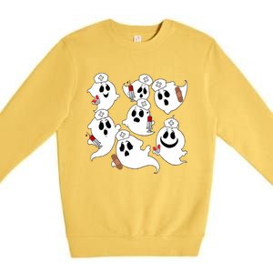 Funny Nurse Ghost Boo Scrub Western Halloween Spooky Season Great Gift Premium Crewneck Sweatshirt