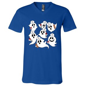 Funny Nurse Ghost Boo Scrub Western Halloween Spooky Season Great Gift V-Neck T-Shirt