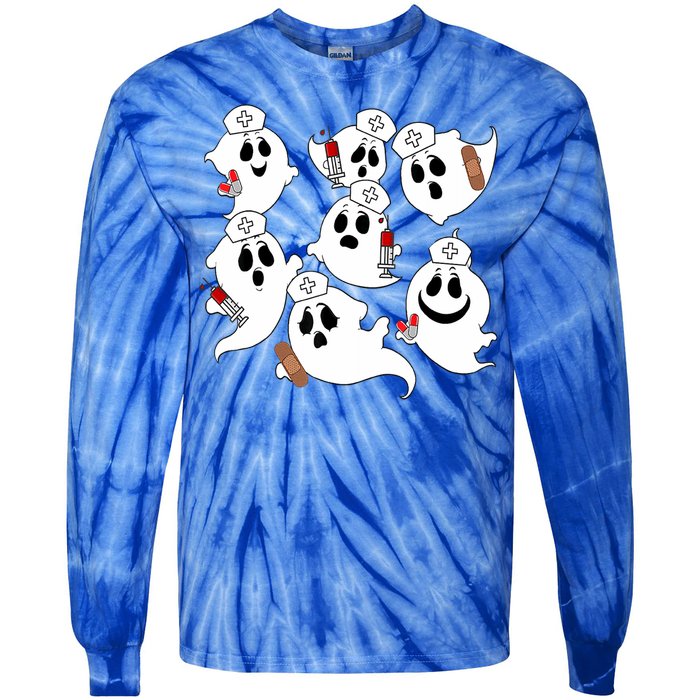 Funny Nurse Ghost Boo Scrub Western Halloween Spooky Season Great Gift Tie-Dye Long Sleeve Shirt