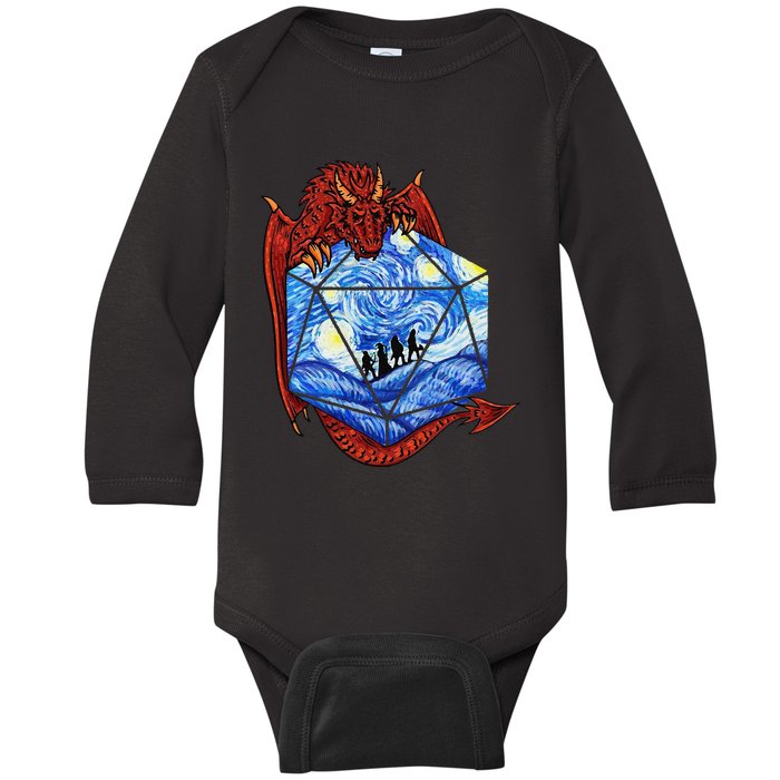 Funny Nerdy Gamer Fantasy Art Starry Night Gift Baby Long Sleeve Bodysuit