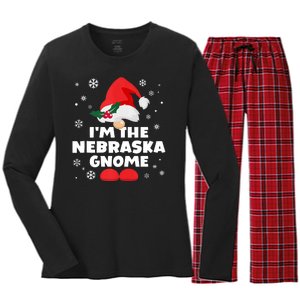 Funny Nebraska Gnome Family Matching Group Happy Christmas Women's Long Sleeve Flannel Pajama Set 