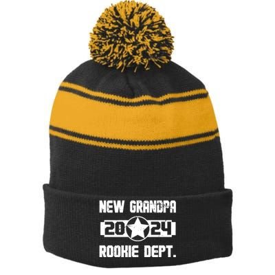 Funny New Grandpa Rookie Dept 2024 Stripe Pom Pom Beanie