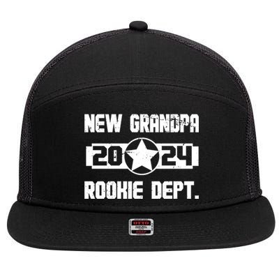 Funny New Grandpa Rookie Dept 2024 7 Panel Mesh Trucker Snapback Hat