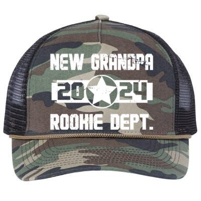 Funny New Grandpa Rookie Dept 2024 Retro Rope Trucker Hat Cap