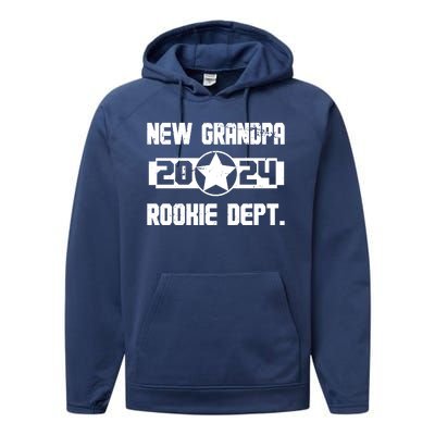 Funny New Grandpa Rookie Dept 2024 Performance Fleece Hoodie