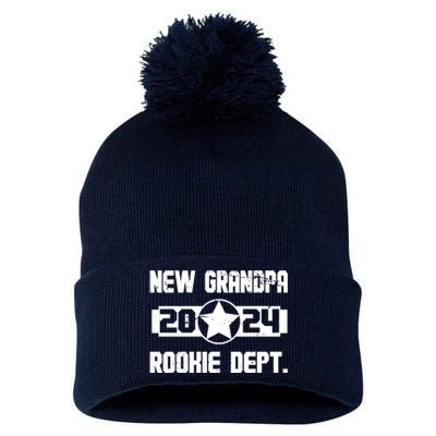 Funny New Grandpa Rookie Dept 2024 Pom Pom 12in Knit Beanie