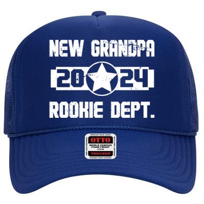 Funny New Grandpa Rookie Dept 2024 High Crown Mesh Back Trucker Hat