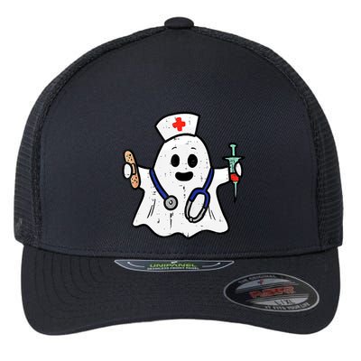 Funny Nurse Ghost Boo Scrub Pocket Halloween Spooky Season Gift Flexfit Unipanel Trucker Cap
