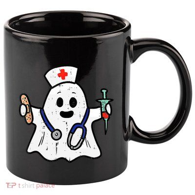 Funny Nurse Ghost Boo Scrub Pocket Halloween Spooky Season Gift 11oz C Handle Ceramic Mug