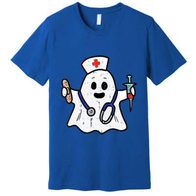 Funny Nurse Ghost Boo Scrub Pocket Halloween Spooky Season Gift Premium T-Shirt