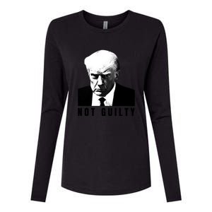 Funny Not Guilty Donald Trump Mug Shot Womens Cotton Relaxed Long Sleeve T-Shirt