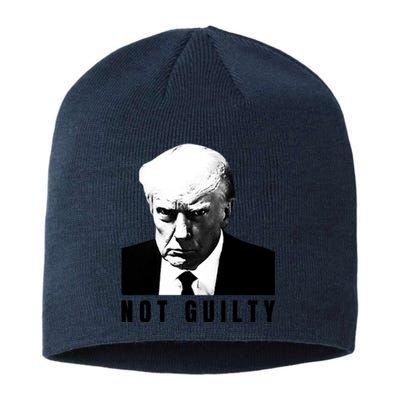 Funny Not Guilty Donald Trump Mug Shot Sustainable Beanie