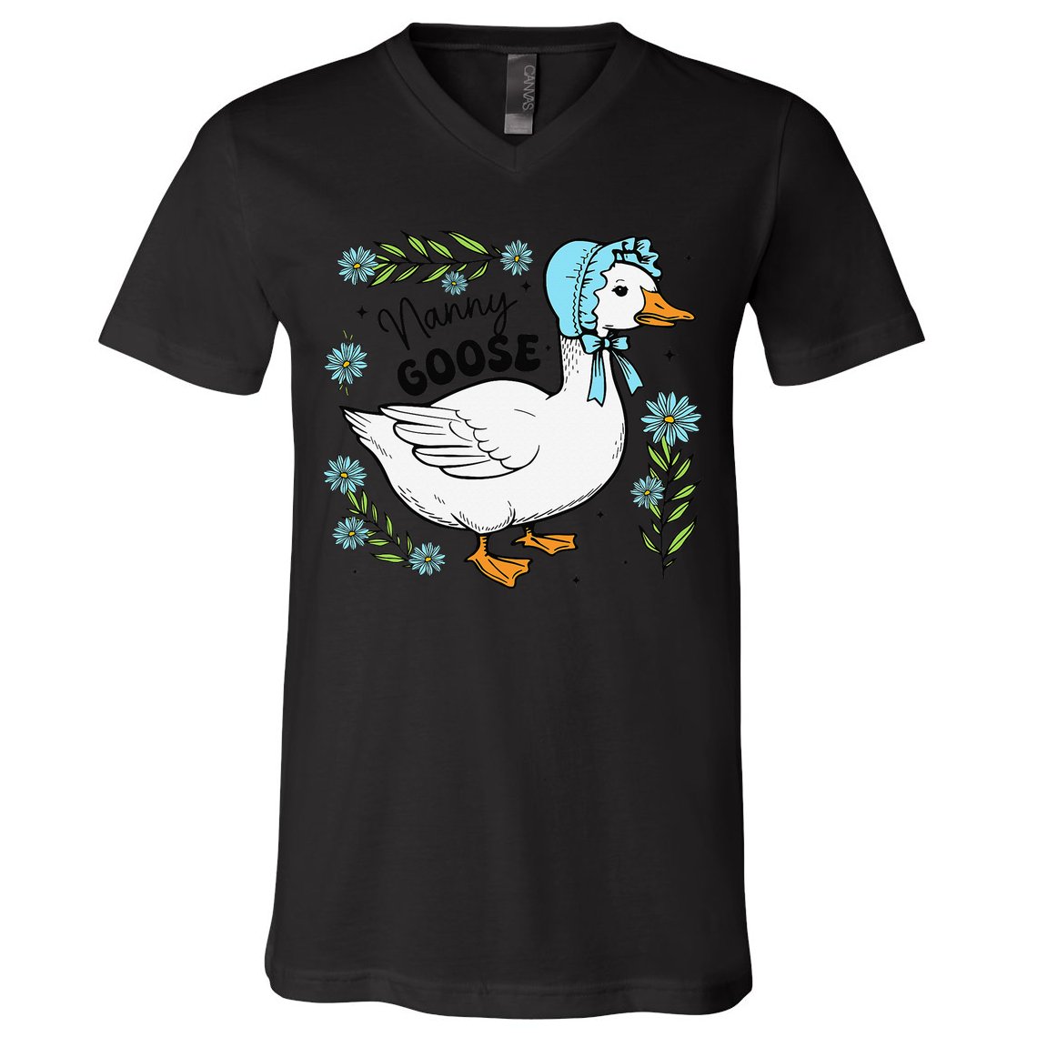 Floral Nanny Goose Cute Silly Goose Mothers Day V-Neck T-Shirt