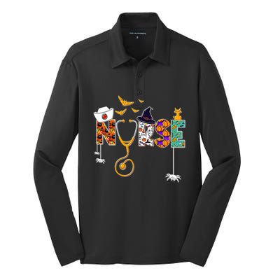 Funny Nurse Ghost Boo Scrub Witch Halloween Spooky Season Gift Silk Touch Performance Long Sleeve Polo