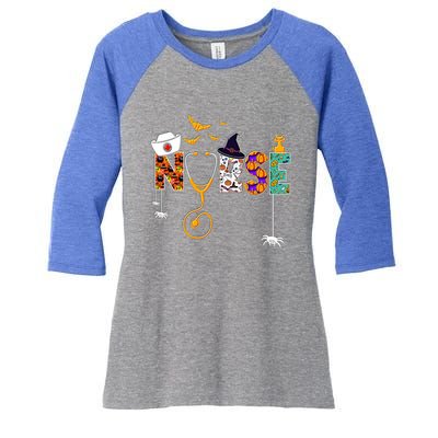 Funny Nurse Ghost Boo Scrub Witch Halloween Spooky Season Gift Women's Tri-Blend 3/4-Sleeve Raglan Shirt