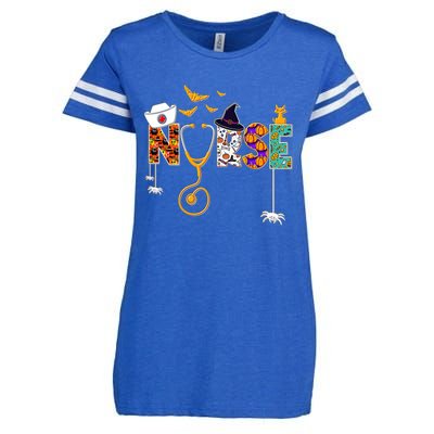 Funny Nurse Ghost Boo Scrub Witch Halloween Spooky Season Gift Enza Ladies Jersey Football T-Shirt