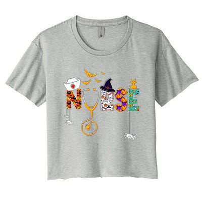 Funny Nurse Ghost Boo Scrub Witch Halloween Spooky Season Gift Women's Crop Top Tee