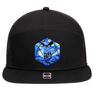 Funny Nerdy Gamer Fantasy Art Starry Night 7 Panel Mesh Trucker Snapback Hat