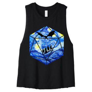 Funny Nerdy Gamer Fantasy Art Starry Night Women's Racerback Cropped Tank