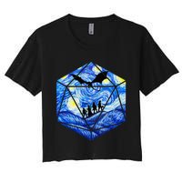 Funny Nerdy Gamer Fantasy Art Starry Night Women's Crop Top Tee