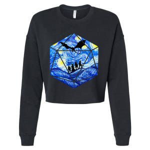 Funny Nerdy Gamer Fantasy Art Starry Night Cropped Pullover Crew