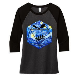 Funny Nerdy Gamer Fantasy Art Starry Night Women's Tri-Blend 3/4-Sleeve Raglan Shirt