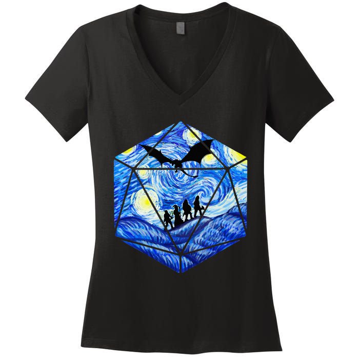 Funny Nerdy Gamer Fantasy Art Starry Night Women's V-Neck T-Shirt