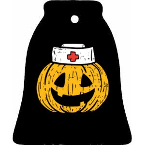 Funny Nurses Hat Pumpkin Halloween Gift Ceramic Bell Ornament