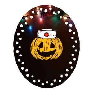 Funny Nurses Hat Pumpkin Halloween Gift Ceramic Oval Ornament