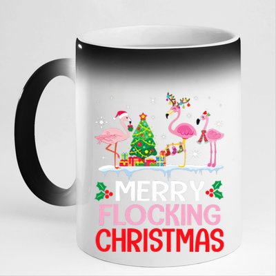 Flamingo Noel Hats Dancing On Snow Merry Flocking Christmas 11oz Black Color Changing Mug