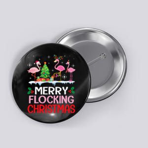 Flamingo Noel Hats Dancing On Snow Merry Flocking Christmas Button