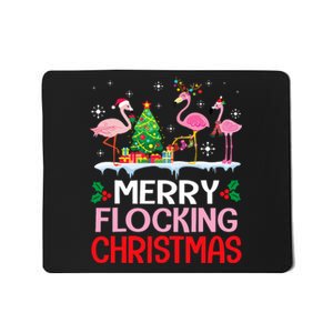 Flamingo Noel Hats Dancing On Snow Merry Flocking Christmas Mousepad