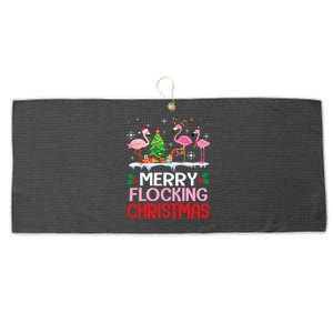 Flamingo Noel Hats Dancing On Snow Merry Flocking Christmas Large Microfiber Waffle Golf Towel